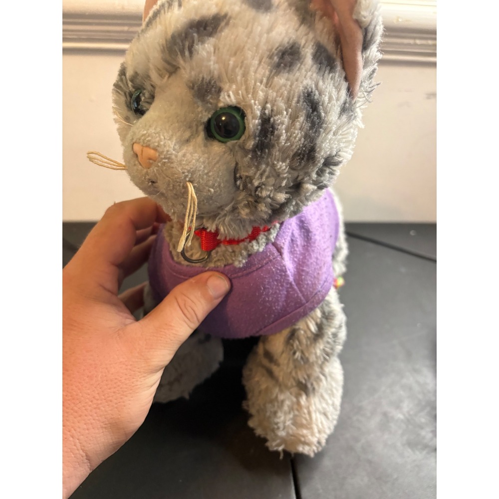 Build-A-Bear Workshop Grey Spotted Tabby Cat Plush with Purple Shirt and Shorts